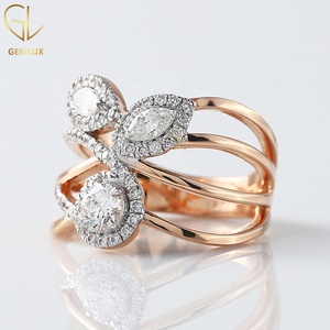 Round & Marquise Cut Moissanite Diamond <b>Ring</b>, <b>925</b> <b>Silver</b> Halo Engagement <b>Ring</b>, Criss Cross Two Tone Wedding <b>Ring</b> for Women - Product Image 2