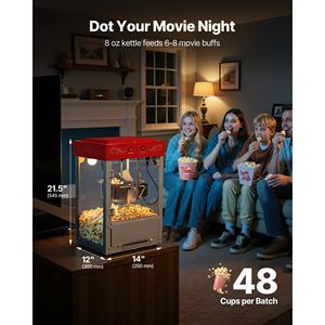 Macchina per Popcorn Commerciale da Banco in Acciaio Inox 8oz, 800W, Stile Cinema, 48 Tazze per Ciclo, Nuova Condizione - Product Image 2
