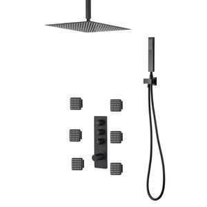 Sistema Doccia a Pioggia Termostatico da Soffitto da 16 Pollici con 6 Getti Idromassaggio, Doccetta Girevole e 3 Accessori per Cabina Doccia - Product Image 1
