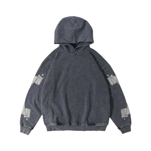 Sweat à capuche zippé en molleton épais 350g en coton délavé pour homme, écologique, respirant, coupe classique, noir, printemps - Product Image 4