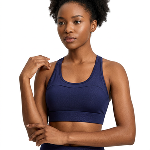 Wire-Free Sports Bra Women <b>Navy</b> Blue Supportive Workout Bra Seamless Comfortable Fitness <b>Top</b> - Product Image 4