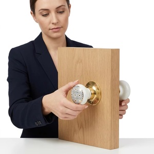 Modern Porcelain <b>Door</b> Knobs with Geometric Pattern and Brass Base for Cabinet Furniture Handles - Product Image 2