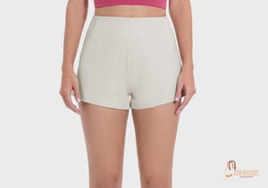 Shorts de sport vintage taille haute pour femme, 100 % coton, respirants, confortables pour le yoga, la gym et l'entraînement, côtelés avec poches - Product Image 2