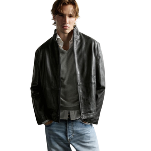 Men's Black Genuine <b>Leather</b> Streetwear <b>Blazer</b> <b>Jacket</b> Notch Lapel Three Button Front Relaxed Fit Premium Custom Fashion Outerwear - Product Image 2