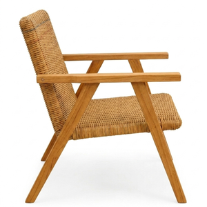 Chaise d'extérieur en osier avec structure en bois, design tropical moderne, revêtement durable – Mobilier de salon de jardin et de salle à manger - Product Image 3