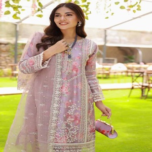 Venta de liquidación Original indio bordado Organza Kurta Set mujer Readymade Pakistani Salwar Kameez Party Wear por Dr. Haris - Product Image 4