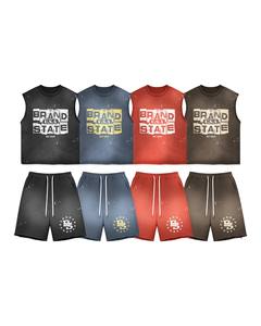 Multi Color Sleeveless Tank <b>Top</b> & Shorts Set | Oversized Streetwear Two Piece Set | OEM Private Label Manufacturer - Product Image 1