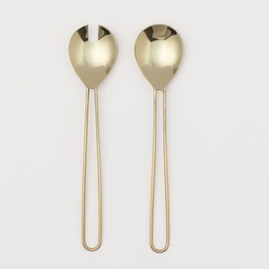 Set Of 2 Elegant Metal Salad <b>Serving</b> Wholesale Creative Stainless Steel <b>Gold</b> Finish Loop Handle Salad Servers Utensils For Home - Product Image 1
