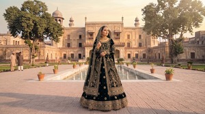 Red Velvet Bridal <b>Lehenga</b> Choli Heavy Hand Embroidery Lace Border Tassels Wedding Dress for Women - Product Image 1