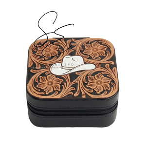 Estuche de Joyería de Cuero Repujado con Diseño Floral Occidental y Cierre de Cremallera, Diseño de Sombrero Vaquero, Organizador Portátil y Duradero, Estilo Vintage para Mujer - Product Image 2