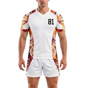 Uniforme de rugby Premium Flame Accent blanc et orange, polyester sublimé, séchage rapide, durable, léger, vêtements de sport d'équipe - Product Image 1