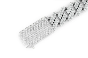 Men's 925 Silver Rhodium Plated Diamond Chain <b>Bracelet</b> Micro Pave Round Cut Hiphop Style Geometric Link Design Everyday Wear - Product Image 2