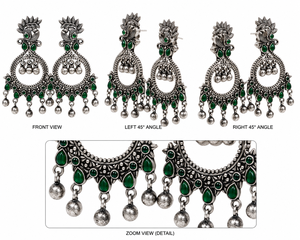 Export Quality Antique <b>Silver</b>-Plated Dangle Drop <b>Earring</b> Emerald Cut Green Stone <b>Women</b> Wedding Jewelry Ready Stock Fast Shipping - Product Image 2