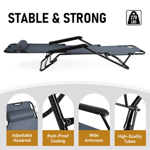 Sedia Pieghevole Reclinabile Portatile Grigia Estensibile a Doppio Uso - Product Image 2