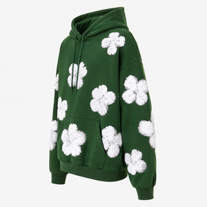 Sweat-shirt à capuche unisexe personnalisé avec motif floral floqué, pull tricoté décontracté surdimensionné avec poche, vêtement d'hiver 100% coton - Product Image 5