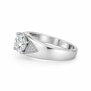 Anillo de Compromiso de Moissanita en Oro Amarillo, Corte Brillante Redondo, Engaste de Garras, Diseño Geométrico, Estilo Clásico para Mujer - Product Image 5