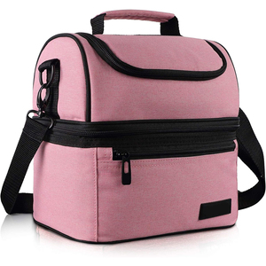 Pink Double Layer Insulated Cooler Lunch Bag for Picnic Camping Travel - Product Image 1