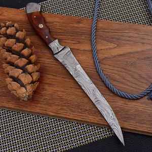 Cuchillo de Cocina para Filetear Pescado de Acero de Damasco Forjado a Mano Personalizado, con Empuñadura Ergonómica Clásica de Madera y Bolster de Damasco Premium, 12 Pulgadas de Largo Total - Product Image 5