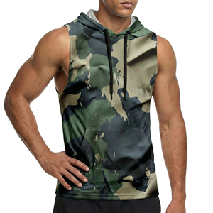 High Quality Stretchy Spandex Polyester Men's Camo Sleeveless Hoodie Tank <b>Top</b> Muscle Fit Vest Custom Printed Wholesale Tank <b>Tops</b> - Product Image 1