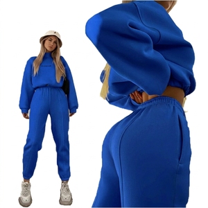 Ensemble de survêtement en molleton jaune pour femmes, 2 pièces, col roulé, manches longues, coupe ample, décontracté, toutes saisons, couleur unie, pantalon de jogging - Product Image 4