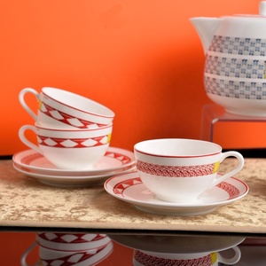 Ensemble de tasses en porcelaine fine blanche de style européen, modernes, luxueuses, réutilisables et écologiques avec poignée pour le thé de l'après-midi - Product Image 3