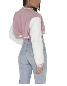Veste universitaire courte personnalisée pour femme, style baseball, veste de lycéenne, veste bomber courte OEM ODM, manteaux pour femme - Product Image 3