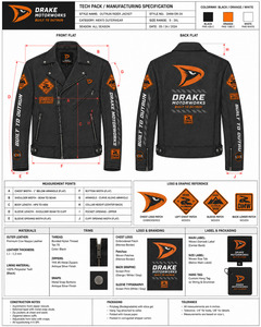Blouson de moto en cuir noir pour homme Drake Motorworks, style moto, fermeture éclair sur le devant, coupe régulière, coupe-vent, pour l'automne - Product Image 6