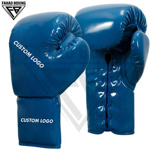 Guantes de Boxeo Personalizados de Cuero Vacuno Genuino con Logotipo Impreso, Estilo Nuevo, Color Azul y Blanco en Contraste, Totalmente Personalizables - Product Image 4