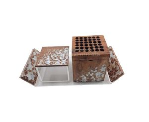 Wholesale Price Brass Resin Incense Burner With Wooden Base Tea Light Bakhoor <b>Holder</b> Luxury Home Decor - Product Image 3