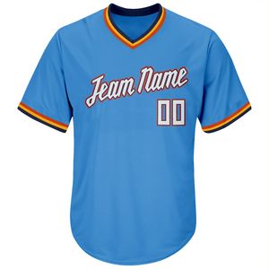 Maillot de baseball personnalisé bleu clair à col en V pour homme, manches courtes, en polyester anti-humidité, avec impression du nom de l'équipe et logo frontal - Product Image 1