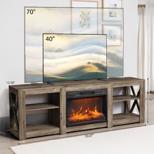 Mobiletto per Caminetto a Doppia Faccia da 70 Pollici in Grigio Lavato 177,8*34,5*60cm con Supporto TV da 23 Pollici - Product Image 3