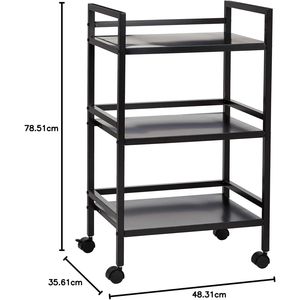 Carrello portaoggetti mobile a 3 ripiani in metallo nero, organizer multifunzionale con ruote - Product Image 3