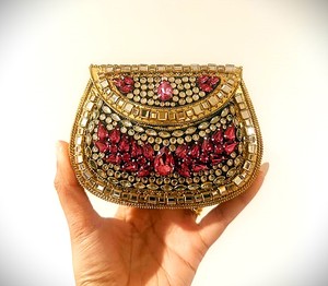 Sac de rangement artisanal en gros, pochette chic en pierre Kundan indienne, pochette de soirée, mariage, ethnique, en métal, sac à main royal de mariée - Product Image 3