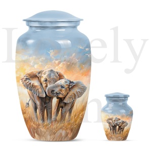 Elephant family tribute cremation urn for adult ash <b>conservation</b> memorial keepsake decorative remembrance vessel - Product Image 4