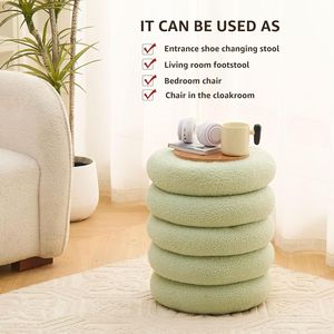 Pouf Contenitore Rotondo Moderno in Sherpa con Vassoio Ribaltabile, Sgabello da Toeletta in Teddy, Sedia Imbottita per Trucco, Arredo Casa - Product Image 4
