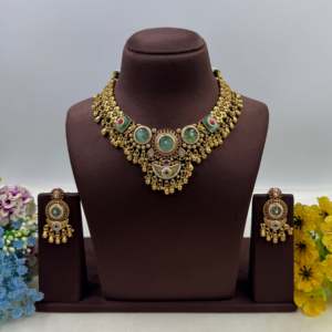Kritika Heritage Premium <b>Gold</b>-Plated Steel Bridal Necklace and Earring <b>Set</b> - Product Image 1