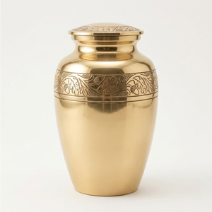 Urnas funerarias de latón hechas a mano para cenizas de adultos, elegantes urnas con grabado floral para entierro con tapa. - Product Image 1