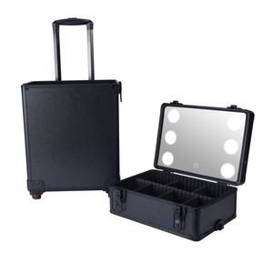 4 in 1 Interchangeable Aluminum Rolling Makeup Case with Draw Bar Style LED Mirror Black - Product Image 5