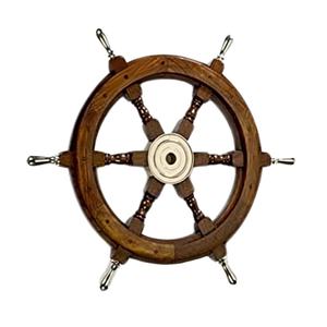 24 Inch Wooden Ship Steering Wheel <b>Pirate</b> Nautical Brass Handle Ship Wall Home Decor Boat Wheel Vintage - Product Image 6