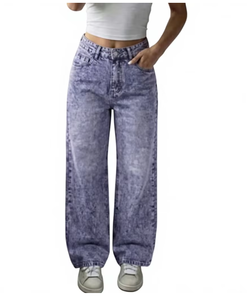 Jeans de Mezclilla de Cintura Alta y Pierna Recta para Mujer, Marca TRIBON SPORTS, Sin Elasticidad, Lavado Medio, Casuales, Largos - Product Image 1