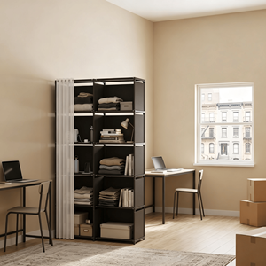 Organizzatore a 10 cubi con tenda, armadio modulare fai-da-te, scaffalatura autoportante con struttura in metallo - Product Image 5