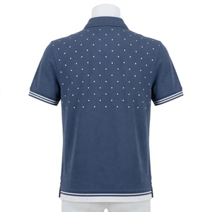 Polo Azul Pizarra de Alta Calidad, Personalizable, Transpirable, con Puntos Blancos en el Pecho y Dobladillo a Rayas, Tejido de Piqué de Algodón NEXTEX - Product Image 2