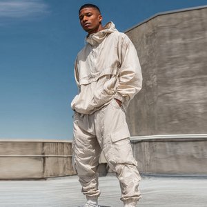 Ensemble survêtement streetwear coupe-vent pour homme, veste imperméable à demi-zip et pantalon cargo imperméable, 100% nylon - Product Image 6