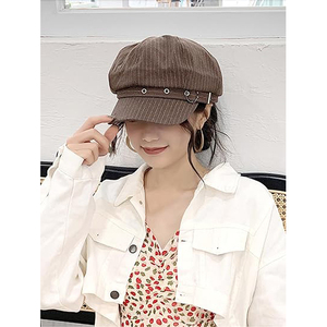 Casquette de newsboy rayée marron avec anneau métallique réglable unisexe pour le printemps et l'automne, usage décontracté, polyester/coton, 56-58 cm - Product Image 1