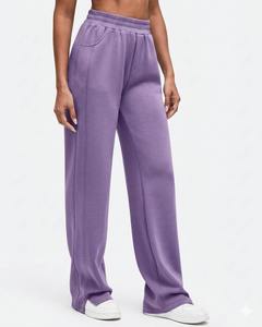 High Waist Purple Fleece Jogger Pants Full Length With Pockets Soft Knitted Fabric All Seasons Women's Pants - Product Image 1