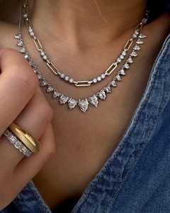 Wholesale 14K <b>Solid</b> Gold Pear Cut Lab Grown Diamond Tennis <b>Bracelet</b> 3.69 Carats VS+ Clarity 18 Inches Graduated Riviera Choker - Product Image 4