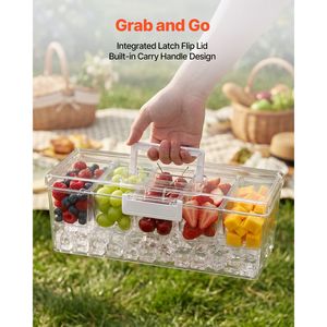 Plateau de service réfrigéré pour condiments, 5 compartiments, conteneur de service refroidi par glace, plateau en plastique pour garnitures de fruits avec couvercle - Product Image 4