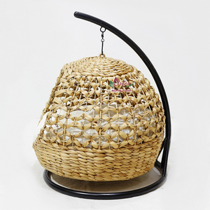 New Design Water Hyacinth Hanging <b>Cat</b> Swing Bed Round Egg Chair with Metal Stand Cushion - Product Image 3
