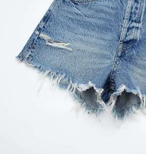 Pantalones Cortos Cargo de Mezclilla Lavada Estilo Vintage Personalizados Kivotech con Logotipo/Estampado, Doble Rodilla, Dobladillo sin Rematar, Jeans Casuales - Product Image 3