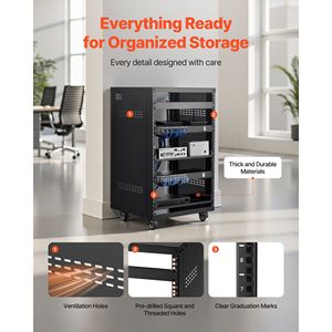 ตู้เซิร์ฟเวอร์แบบมีล้อล็อคได้ 16U รับน้ำหนักได้สูงสุด 200 ปอนด์ โครงแบบเปิดสำหรับแร็ค AV สำหรับสตูดิโอบันทึกเสียงที่บ้าน ตู้เน็ตเวิร์ก - Product Image 6